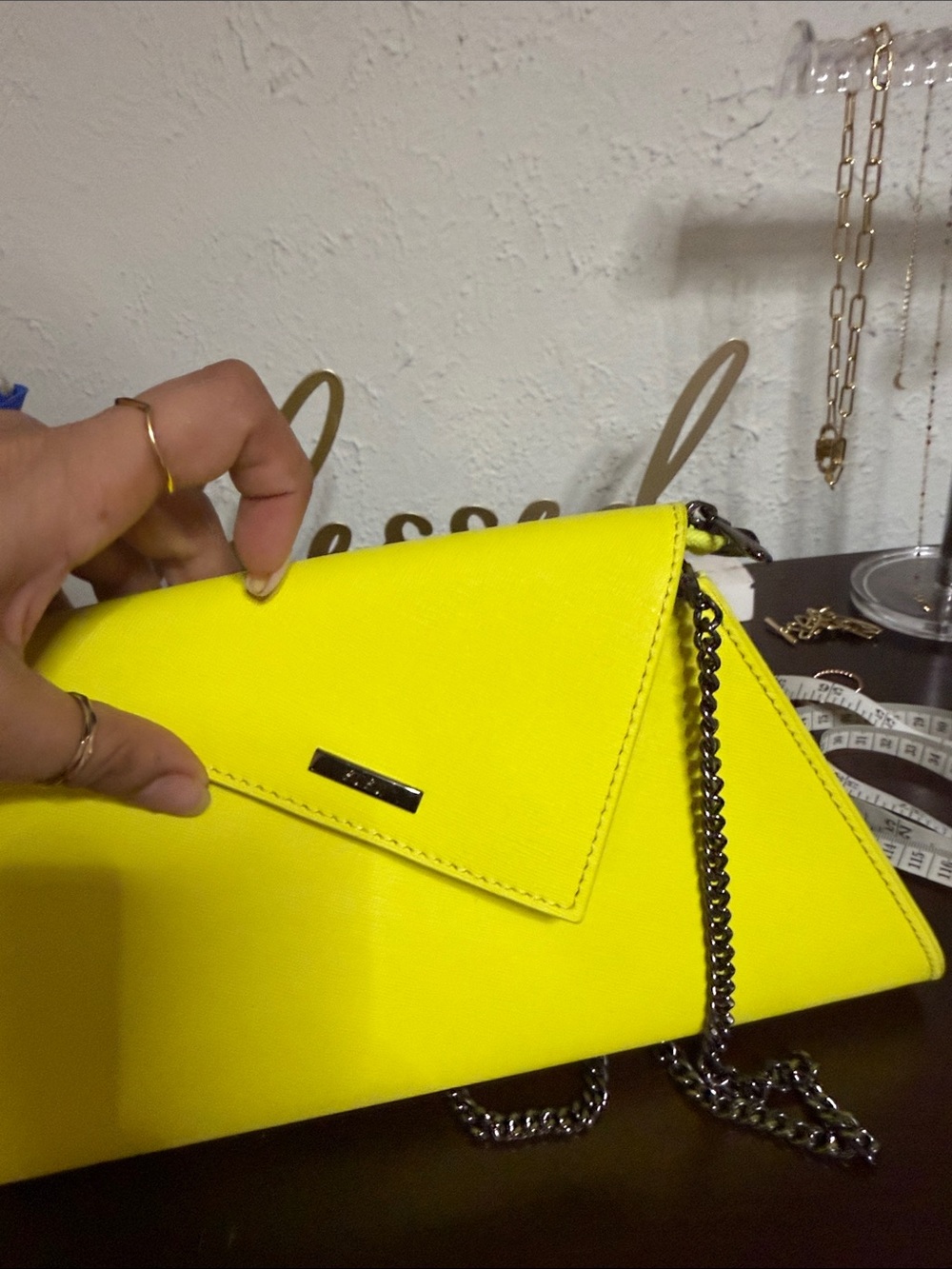 Bright Yellow Envelope Clutch Wristlet - Sleek Women's Handbag - Picture 4 of 7